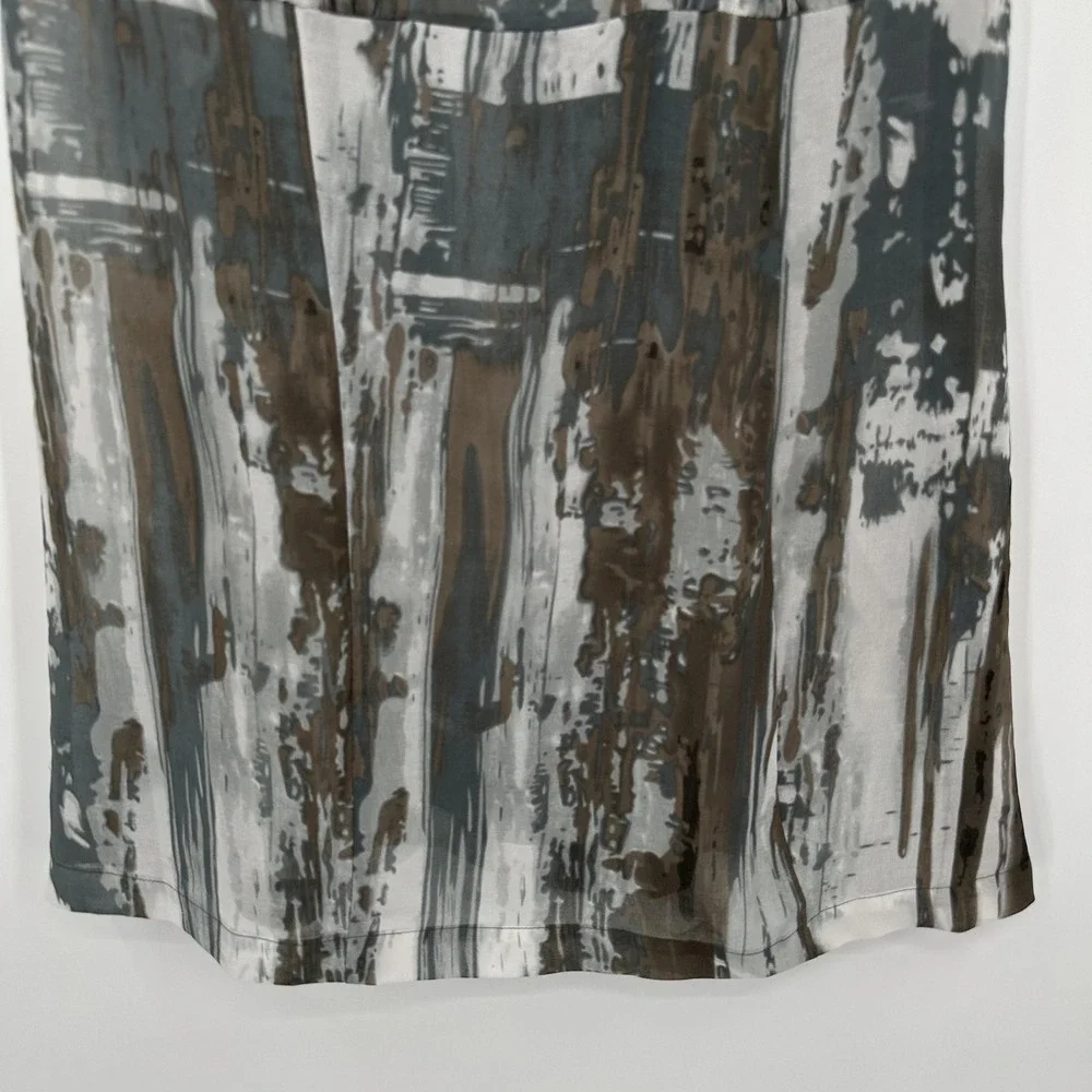 Cabi Shift Dress Womens Medium Gray Brown Abstract Print Keyhole Neck Sleeveless